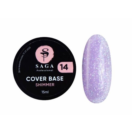 Камуфлююча база Saga Cover Base Shimmer №14 (рожево-фіолетовий з шиммером) 15 мл